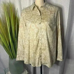 Chico’s Women’s Top Size 0 Small Long Sleeve Button Up Beige High Low Tunic